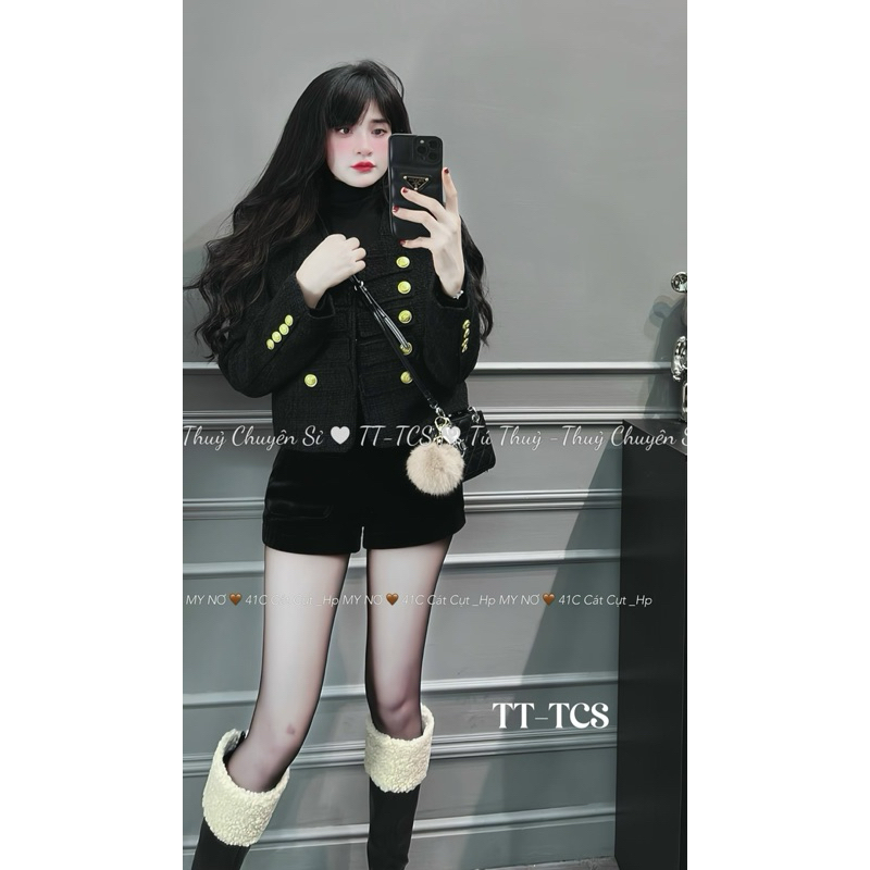 Áo khoác dạ tweed cúc hoàng gia 3 màu