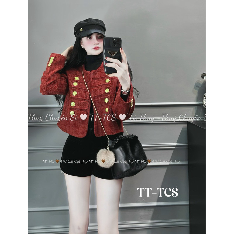 Áo khoác dạ tweed cúc hoàng gia 3 màu