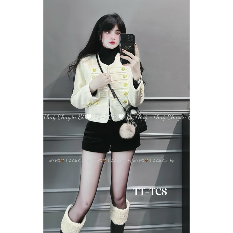 Áo khoác dạ tweed cúc hoàng gia 3 màu