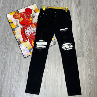  Quần vá trắng da nhăn  quần jean nam rách gối 