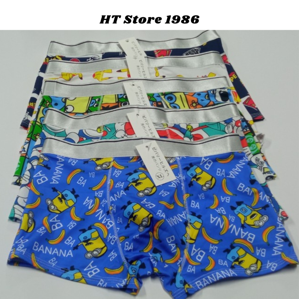 Quần lót nam boxer có họa tiết, quần sì sịp đùi nam nhân vật hoạt hình Doremon, siêu nhân, Minion, Pica...HT Store 1986