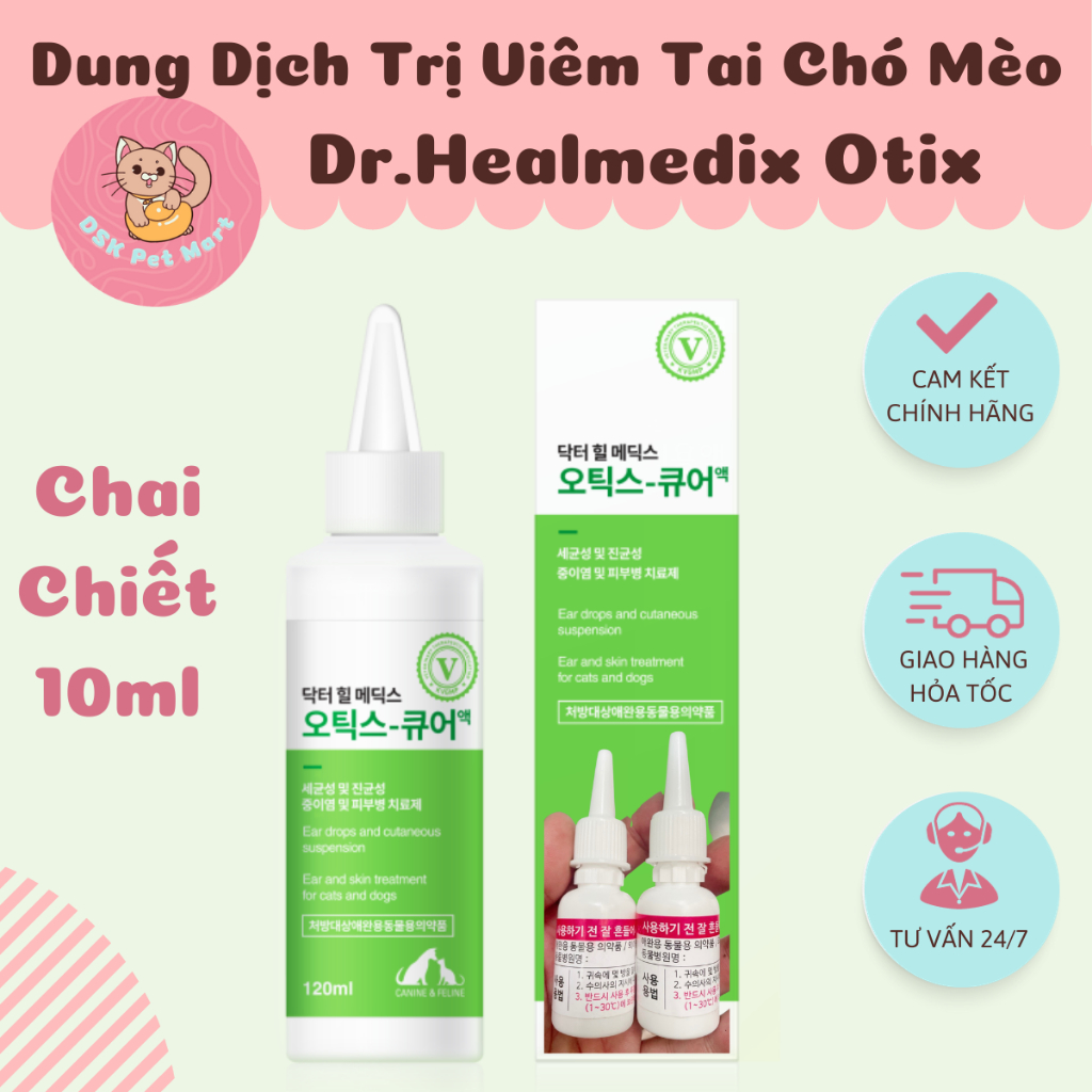 Dung Dịch Hỗ Trợ Viêm Tai Cho Chó Mèo - Dr.Healmedix Otix | Chai chiết 10ml