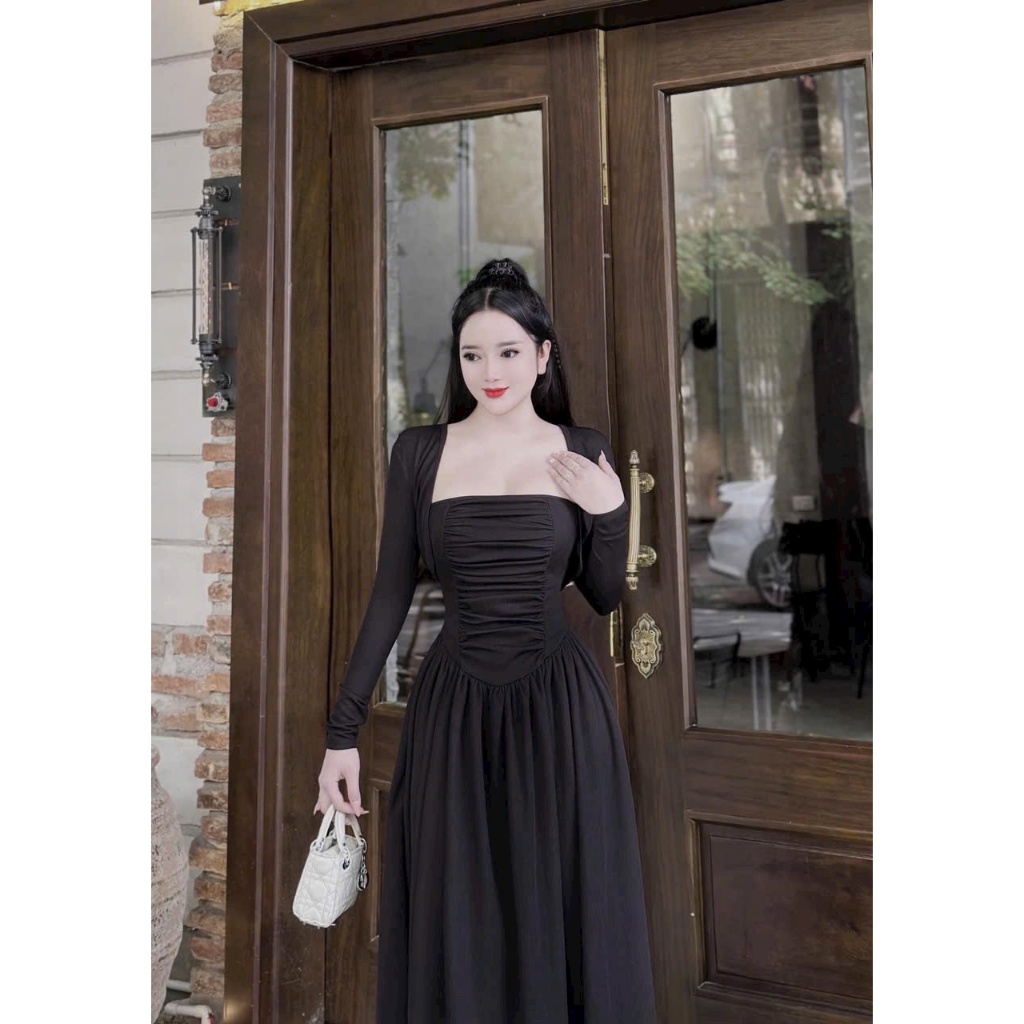 Set đầm 2 dây ôm eo dáng dài xòe kèm áo khoác tay dài dành cho các nàng đi tiệc