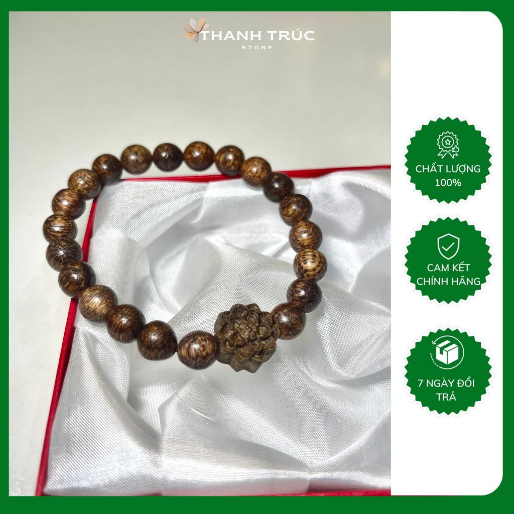 Vòng Tay Trầm Hương 8ly Mix Hoa Sen, Vòng Trầm Tốc Việt Nam Phong Thuỷ Hấp Thụ Tinh Hoa Đất Trời
