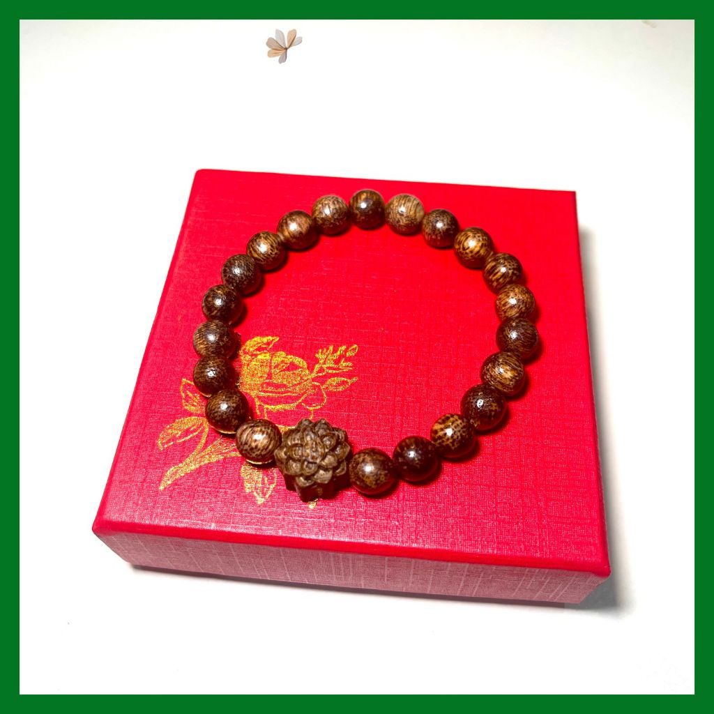 Vòng Tay Trầm Hương 8ly Mix Hoa Sen, Vòng Trầm Tốc Việt Nam Phong Thuỷ Hấp Thụ Tinh Hoa Đất Trời
