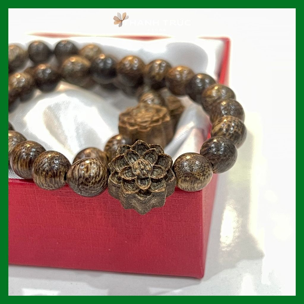 Vòng Tay Trầm Hương 8ly Mix Hoa Sen, Vòng Trầm Tốc Việt Nam Phong Thuỷ Hấp Thụ Tinh Hoa Đất Trời