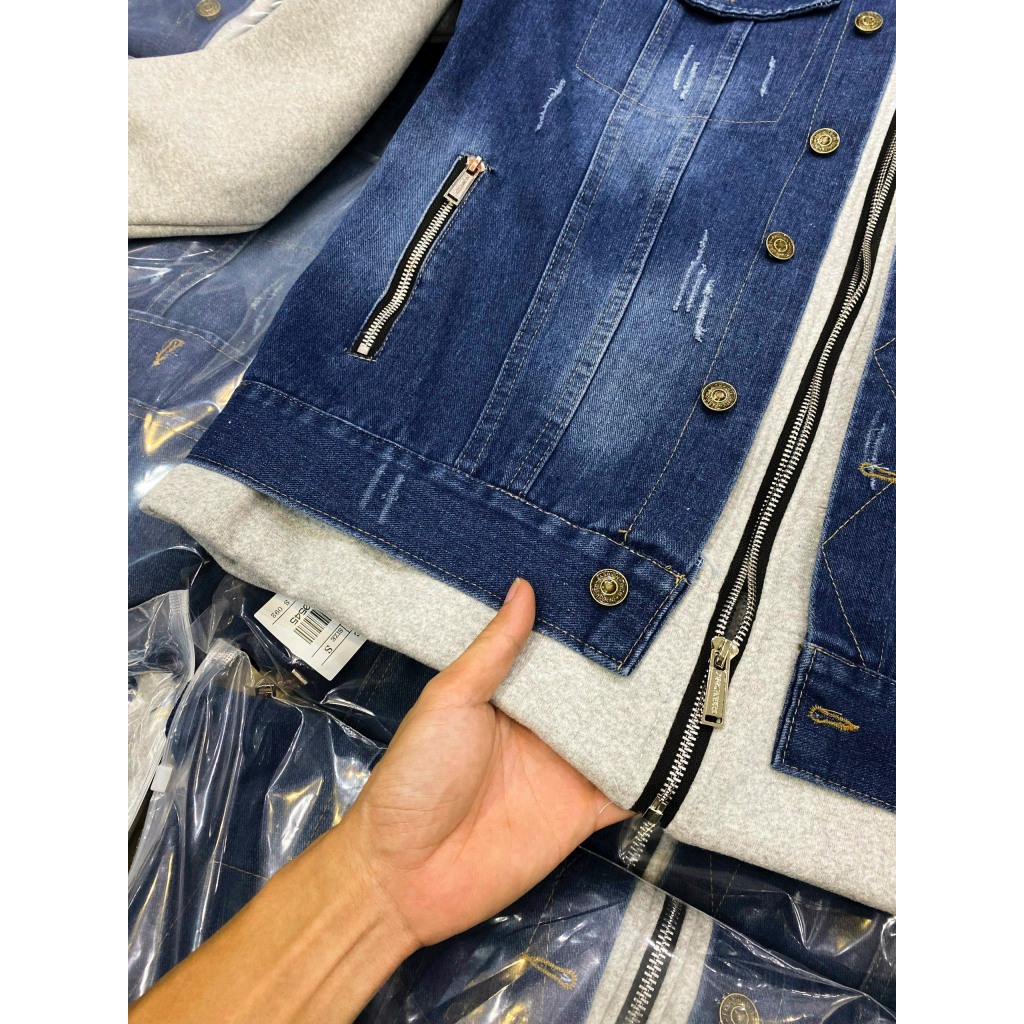 Áo Khoác Bò Viền Trắng SPF - Áo Khoác Chất Bò Cao Cấp