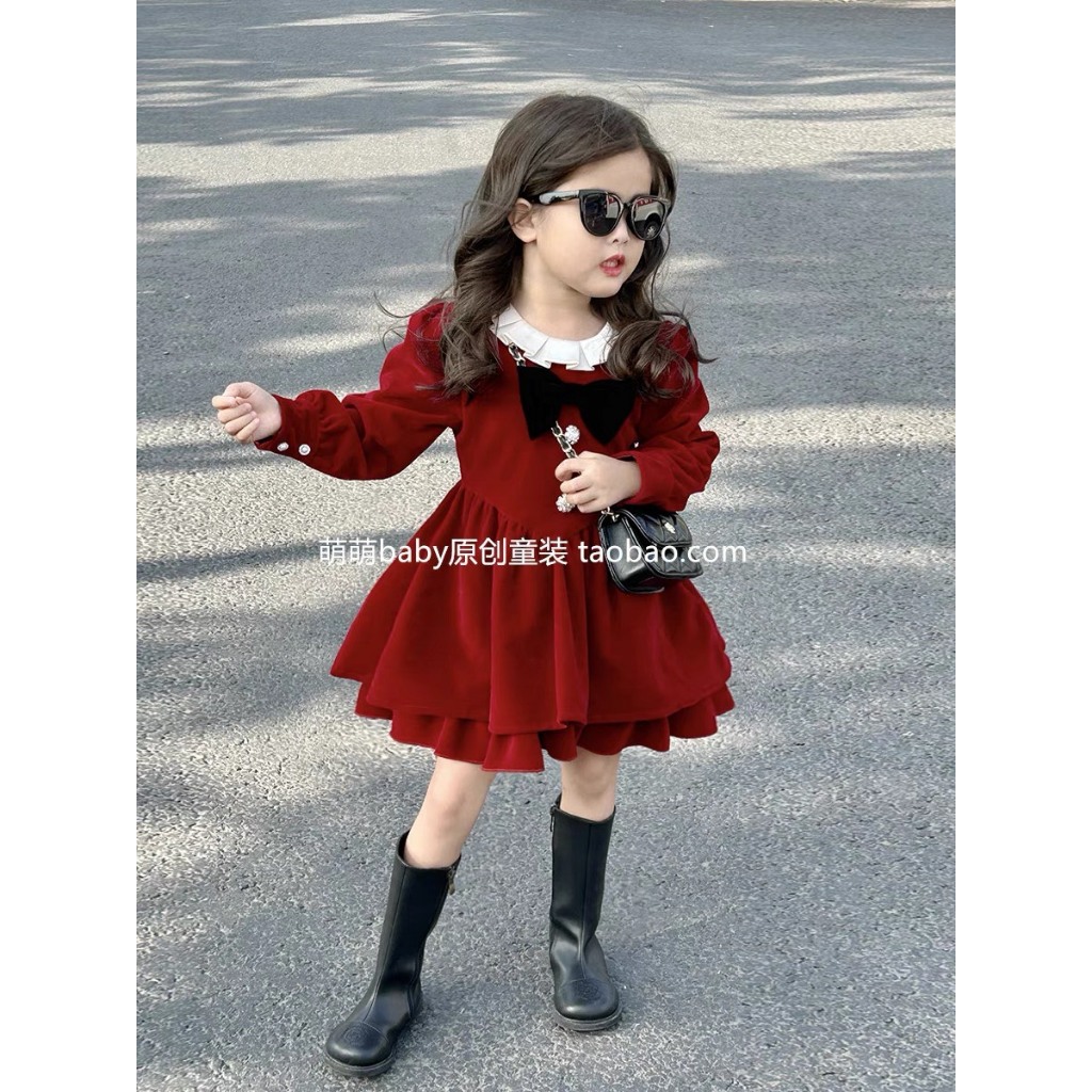 BG826 - VÁY NHUNG ĐỎ 89 BÉ GÁI