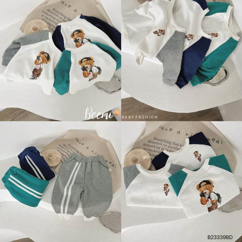 Bộ nỉ bé trai BEEMO B078 Bộ quần áo bé chất liệu nỉ da cá mềm - PAPALEMON
