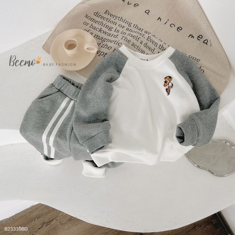 Bộ nỉ bé trai BEEMO B078 Bộ quần áo bé chất liệu nỉ da cá mềm - PAPALEMON
