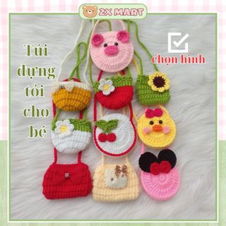 Túi đựng tỏi cho bé bằng len handmade có dây đeo, trẻ sơ sinh hình hoa quả, hình thú [Ngộ nghĩnh] - 2X MART