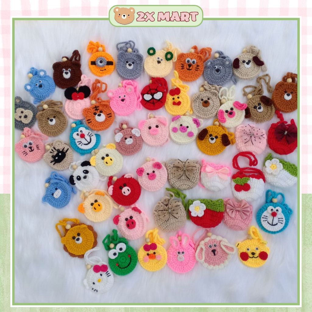 Túi đựng tỏi cho bé bằng len handmade có dây đeo, trẻ sơ sinh hình hoa quả, hình thú  - 2X MART