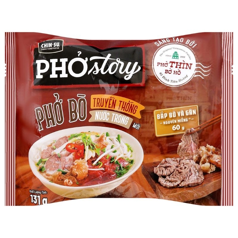 Phở bò truyền thống nước trong Chinsu phở story gói 131g (bắp bò và gân nguyên miếng)