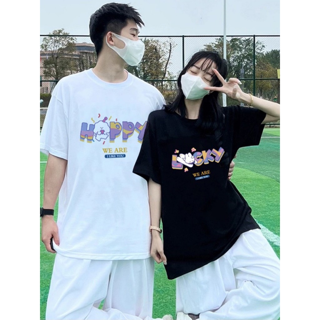 Áo cặp nam nữ, áo phông đôi mặc cặp với người yêu in chữ đáng yêu chất cotton thoáng mát