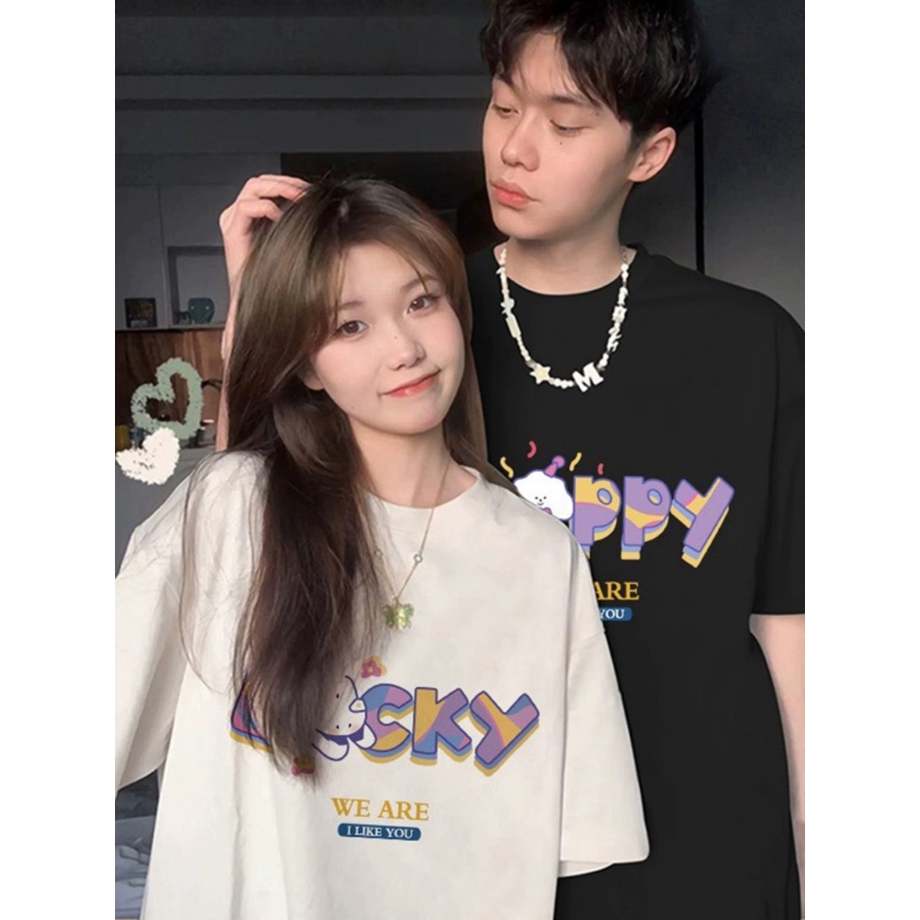 Áo cặp nam nữ, áo phông đôi mặc cặp với người yêu in chữ đáng yêu chất cotton thoáng mát