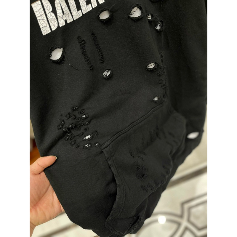 Áo Hoodie - Balen - BLCG wash rách black 2 lớp new2023