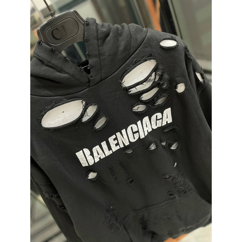 Áo Hoodie - Balen - BLCG wash rách black 2 lớp new2023