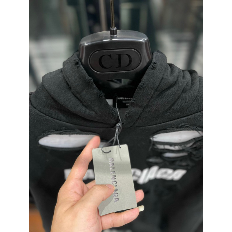 Áo Hoodie - Balen - BLCG wash rách black 2 lớp new2023