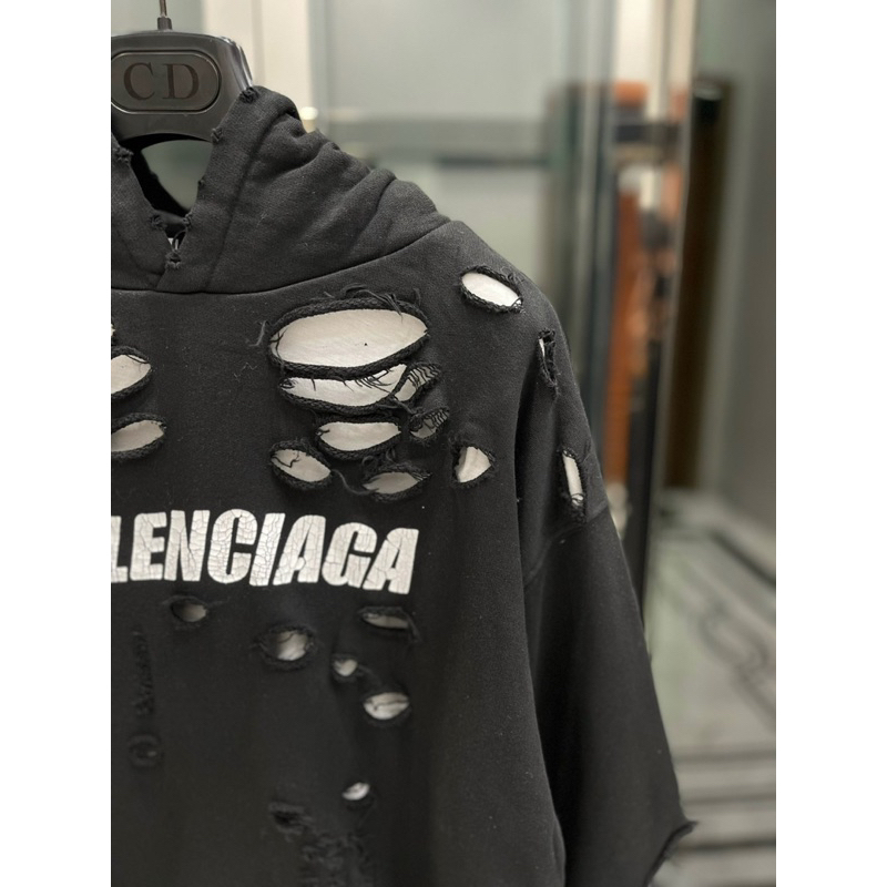 Áo Hoodie - Balen - BLCG wash rách black 2 lớp new2023