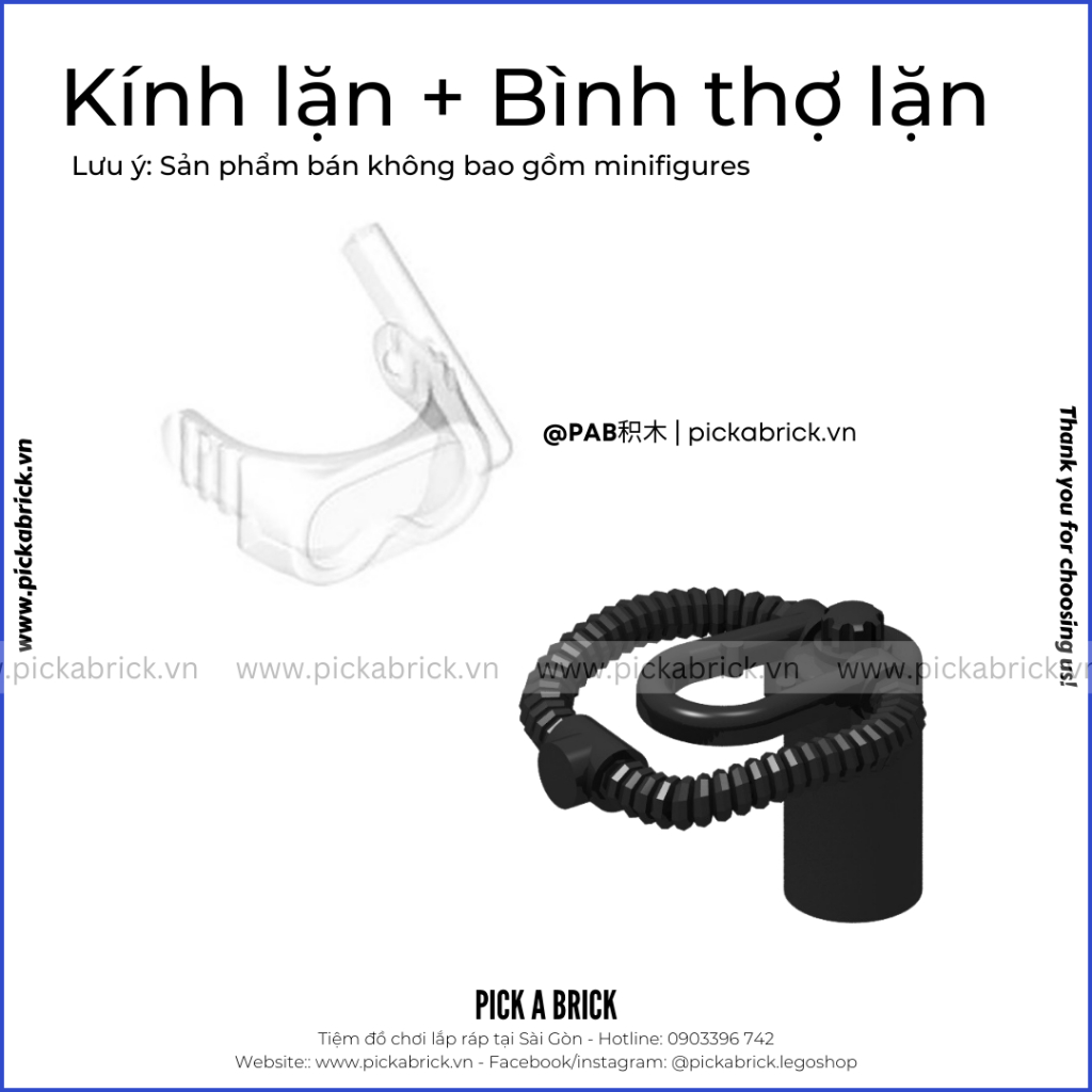 Bộ đồ lặn - Kính bơi Bình dưỡng khí Scuba Diving - Đồ chơi lắp ráp mô hình gạch MOC mũ nón cho nhân vật Minifigures SWAT