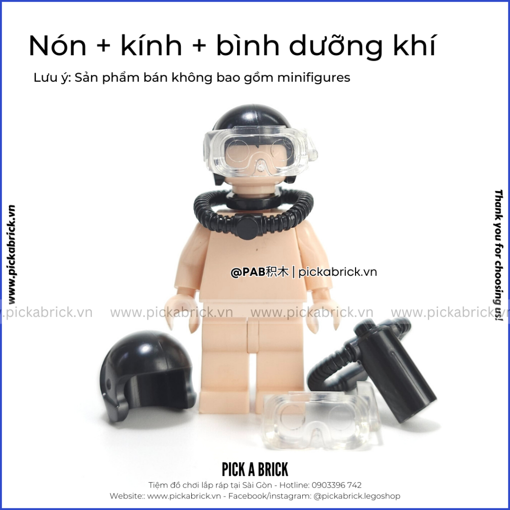 Bộ đồ lặn - Kính bơi Bình dưỡng khí Scuba Diving - Đồ chơi lắp ráp mô hình gạch MOC mũ nón cho nhân vật Minifigures SWAT