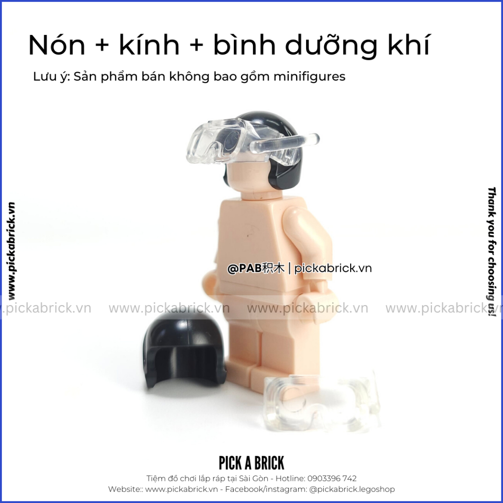 Bộ đồ lặn - Kính bơi Bình dưỡng khí Scuba Diving - Đồ chơi lắp ráp mô hình gạch MOC mũ nón cho nhân vật Minifigures SWAT