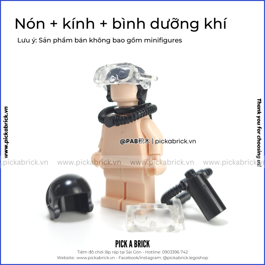Bộ đồ lặn - Kính bơi Bình dưỡng khí Scuba Diving - Đồ chơi lắp ráp mô hình gạch MOC mũ nón cho nhân vật Minifigures SWAT