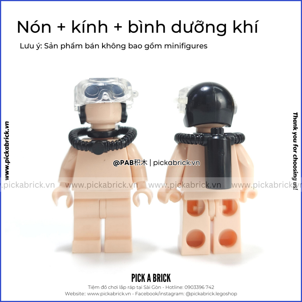 Bộ đồ lặn - Kính bơi Bình dưỡng khí Scuba Diving - Đồ chơi lắp ráp mô hình gạch MOC mũ nón cho nhân vật Minifigures SWAT