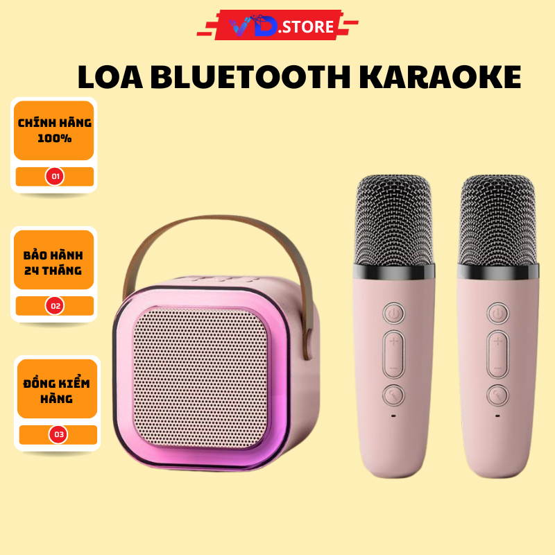 Loa bluetooth karaoke K12 Không Dây mini Kèm 2 Micro Thiết Kế Nhỏ Gọn Tiện Dụng-VD.STORE