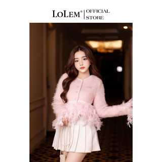 Áo khoác dạ tweed phối lông lolem aknd0054 form ngắn chất dạ dày ấm