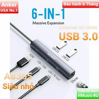 Bộ Hub Anker A8365 6 in 1 Anker USB Type C ra Ethernet HDMI 4K@30Hz USB 3.0 PD cho Samsung dex Laptop