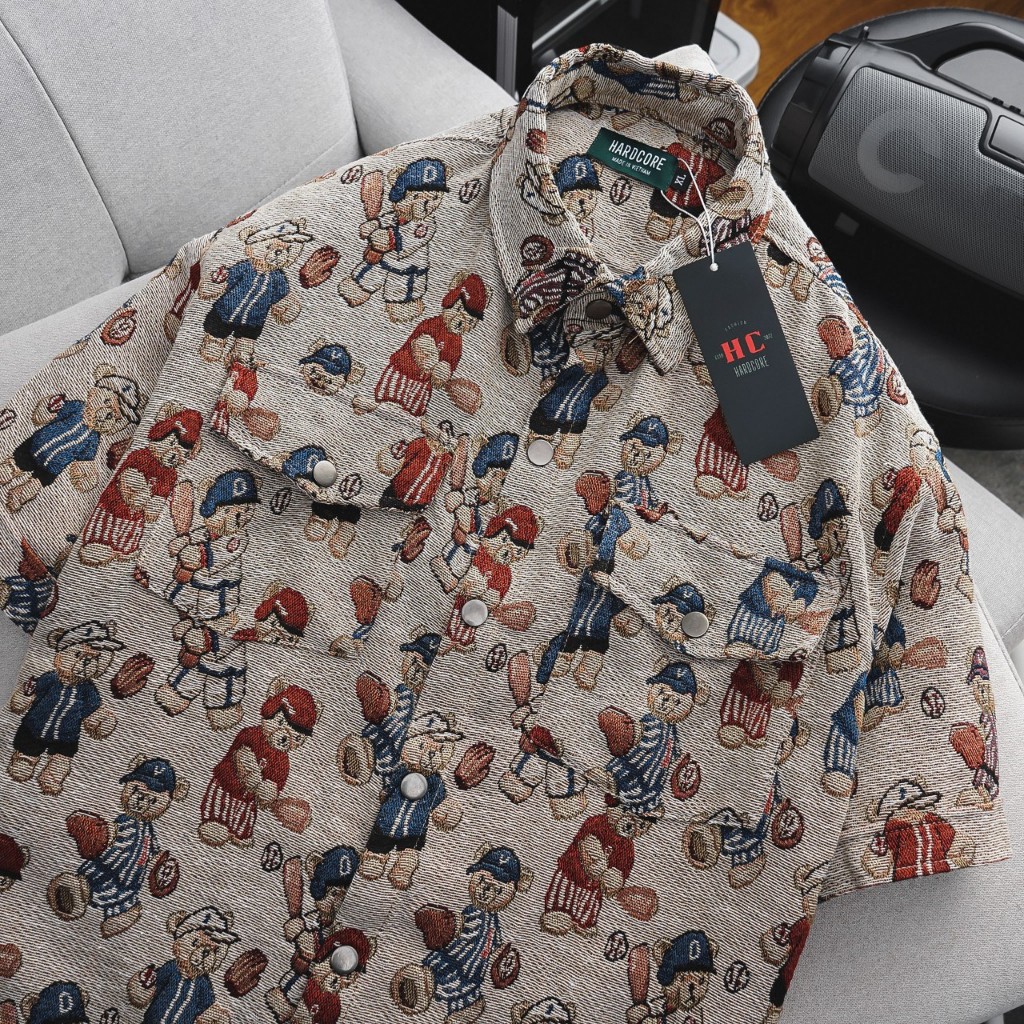 Big size - Set bộ quần áo vải gấm hình gấu bóng chày cực hot Big Men 85-130kg