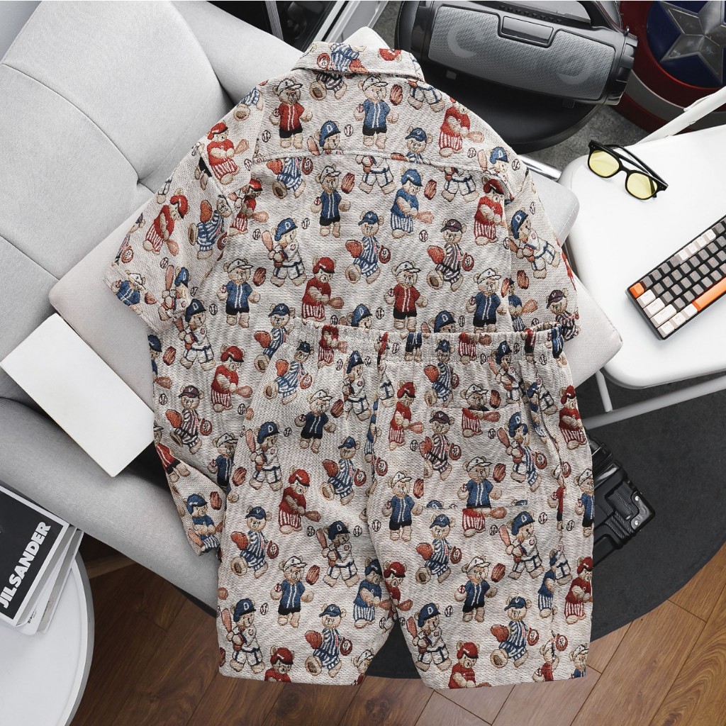 Big size - Set bộ quần áo vải gấm hình gấu bóng chày cực hot Big Men 85-130kg