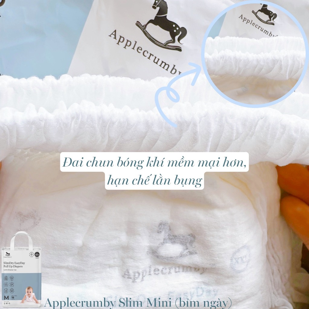 Bỉm dán/quần APPLECRUMBY SLIM cao cấp Malaysia siêu mềm mỏng cho bé S21/M19/L17/XL15/XXL13