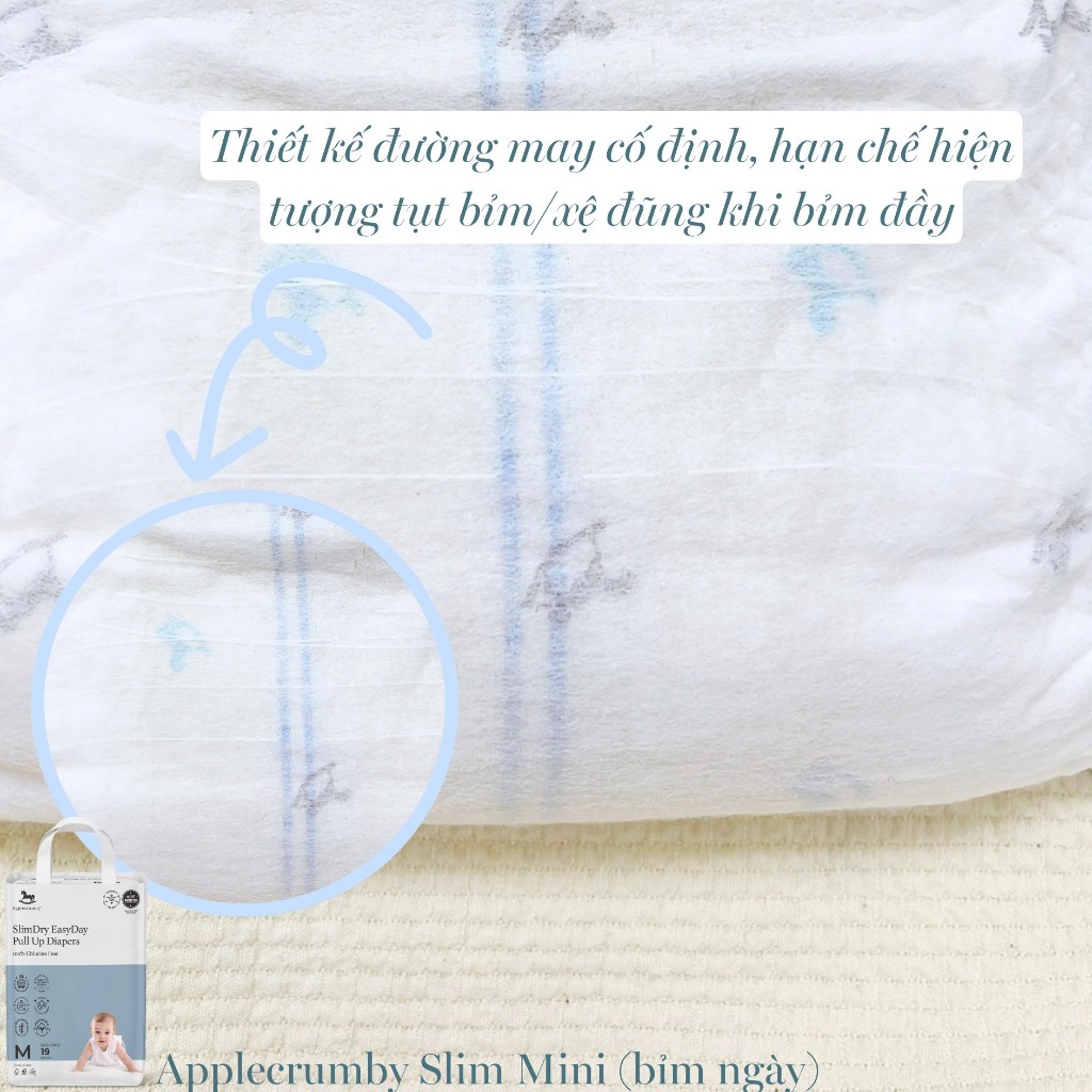 Bỉm dán/quần APPLECRUMBY SLIM cao cấp Malaysia siêu mềm mỏng cho bé S21/M19/L17/XL15/XXL13