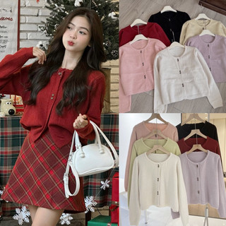Áo len cardigan lông thỏ cúc hoa đôi