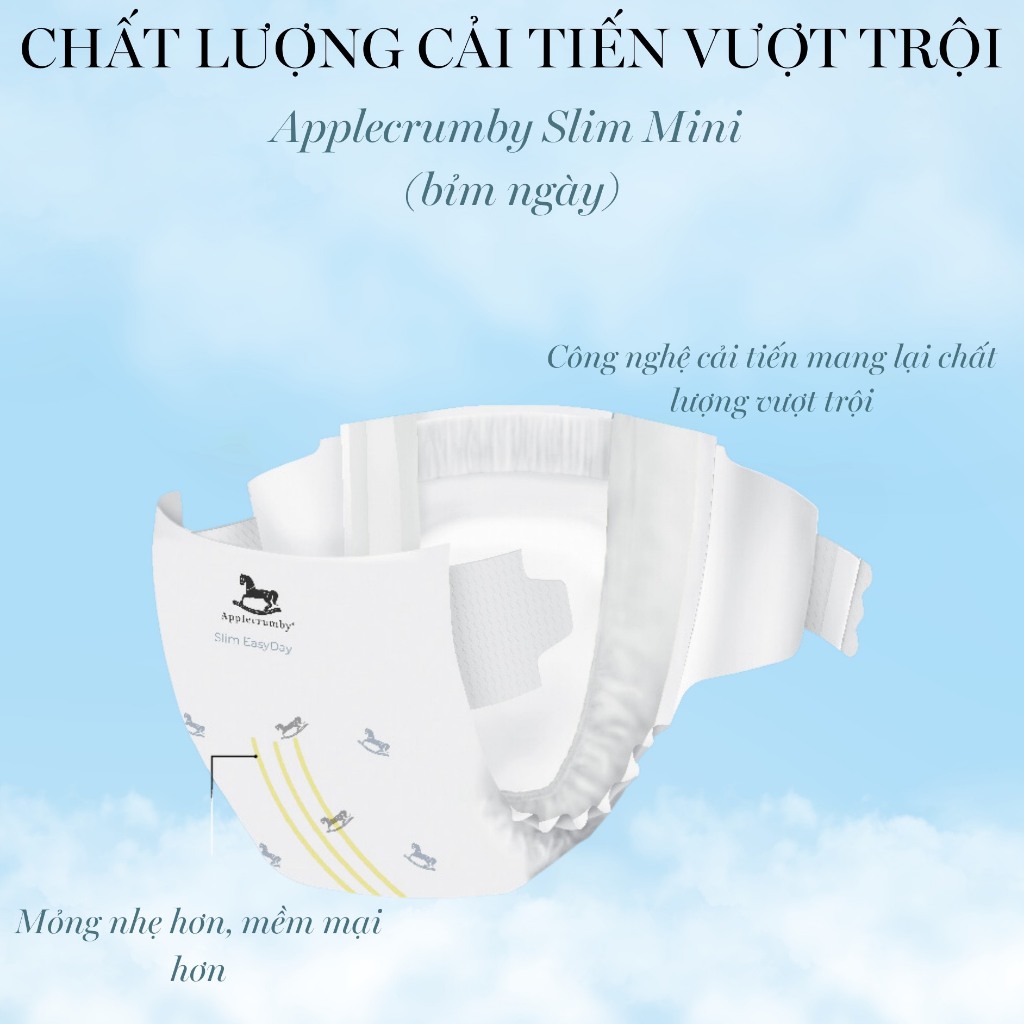 COMBO 1 THÙNG 2 bịch Bỉm dán/quần APPLECRUMBY SLIM Version 2023 cao cấp Malaysia cho bé S21/M19/L17/XL15/XXL13