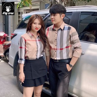 Set Áo Sơ Mi Cặp FIGTREE Buberry Kem Thời Trang(Hàng Thiết Kế)