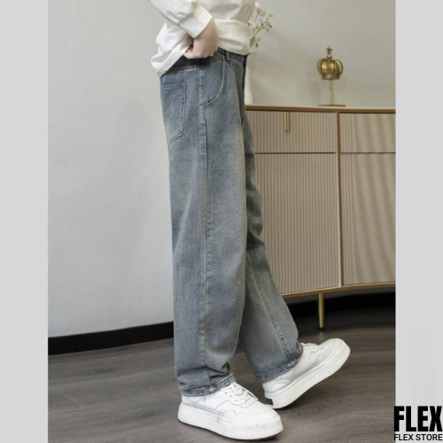 Quần Jean Baggy Nam Nữ Unisex WASH Blue Retro Lưng Thun Hàng Cao Cấp - FLQ02 - FLEX STORE