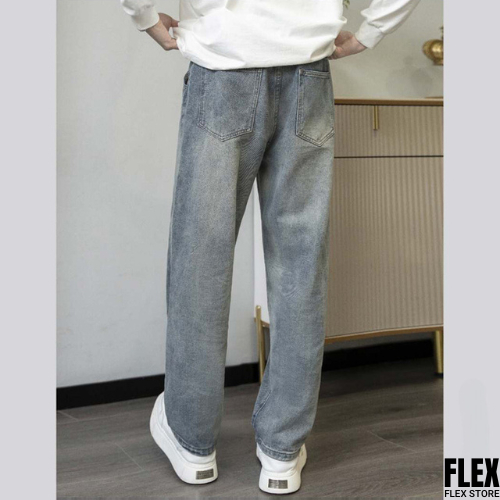 Quần Jean Baggy Nam Nữ Unisex WASH Blue Retro Lưng Thun Hàng Cao Cấp - FLQ02 - FLEX STORE