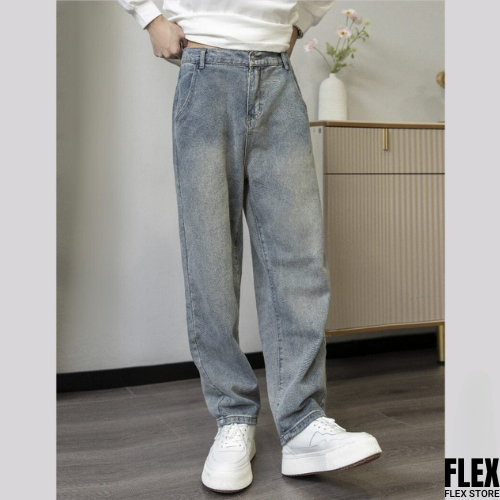 Quần Jean Baggy Nam Nữ Unisex WASH Blue Retro Lưng Thun Hàng Cao Cấp - FLQ02 - FLEX STORE