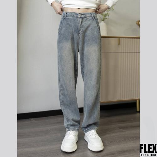 Quần Jean Baggy Nam Nữ Unisex WASH Blue Retro Lưng Thun Hàng Cao Cấp - FLQ02 - FLEX STORE