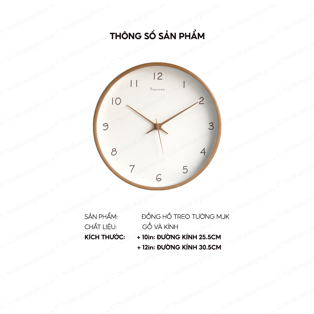 Đồng Hồ Treo Tường Kim Trôi MJK - Làm Từ Gỗ Thật - Phong Cách Sang Trọng Hiện Đại - Hàng Nhập Khẩu