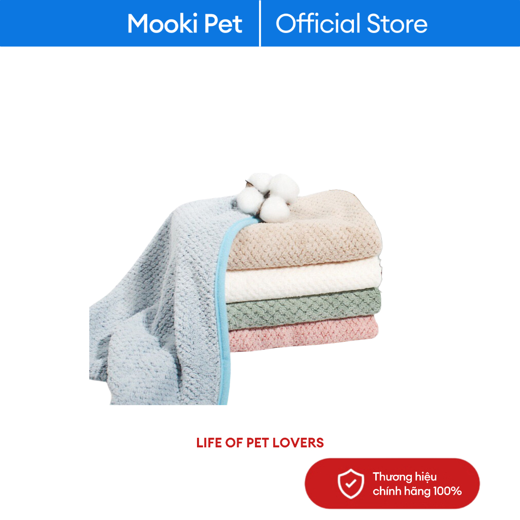 Khăn tắm chó mèo siêu thấm hút dày dặn không ra mủn Mooki Pet