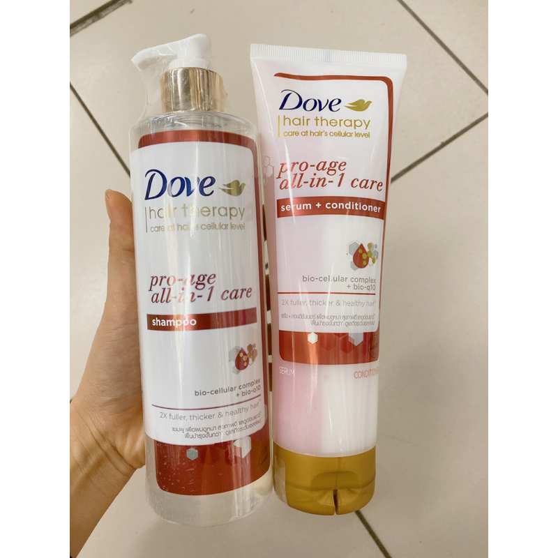 Dầu gội và Kem Xả Serum 2 trong 1 Dove Hair Therapy Tóc phồng dày và Ngăn lão hóa 380ml, 230 ml