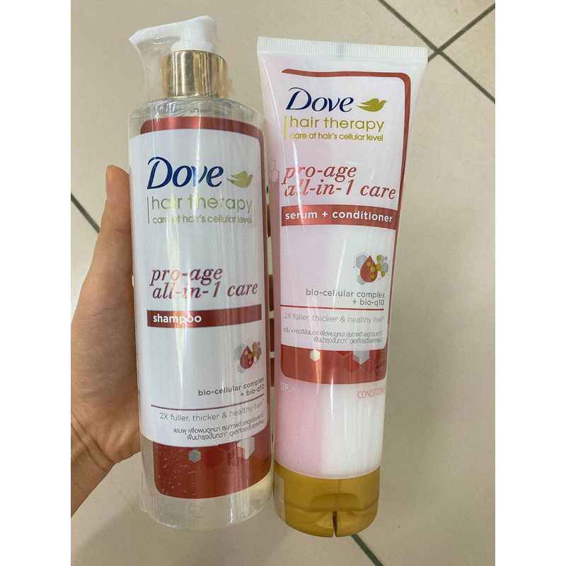 Dầu gội và Kem Xả Serum 2 trong 1 Dove Hair Therapy Tóc phồng dày và Ngăn lão hóa 380ml, 230 ml