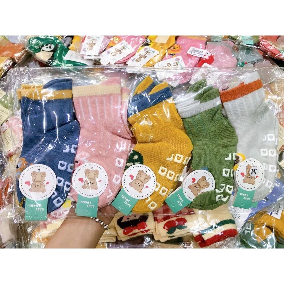 Set 5 Đôi Tất, Vớ Trẻ Em Sơ Sinh Hình Thú Cotton Chống Trơn Trượt Cho Bé Trai, Bé Gái Đi Cực Xinh SS17
