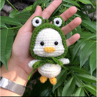 Móc khoá len vịt đội mũ ếch