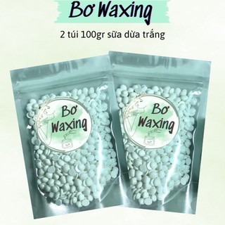  Sáp wax lông cao cấp hard wax beans combo 2 túi 100gr sáp sữa dừa trắng tặng kèm que phết gỗ 