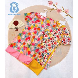 Set áo dài hoa bé gái, áo dài cách tân cho bé, áo dài tết cho bé